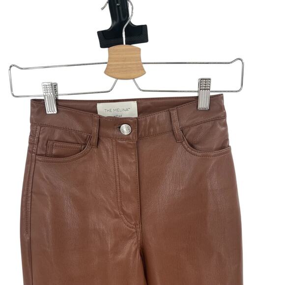 Aritzia Wilfred The Melina Pants Cropped Vegan Leather Cognac Brown Size 00 - Picture 4 of 13